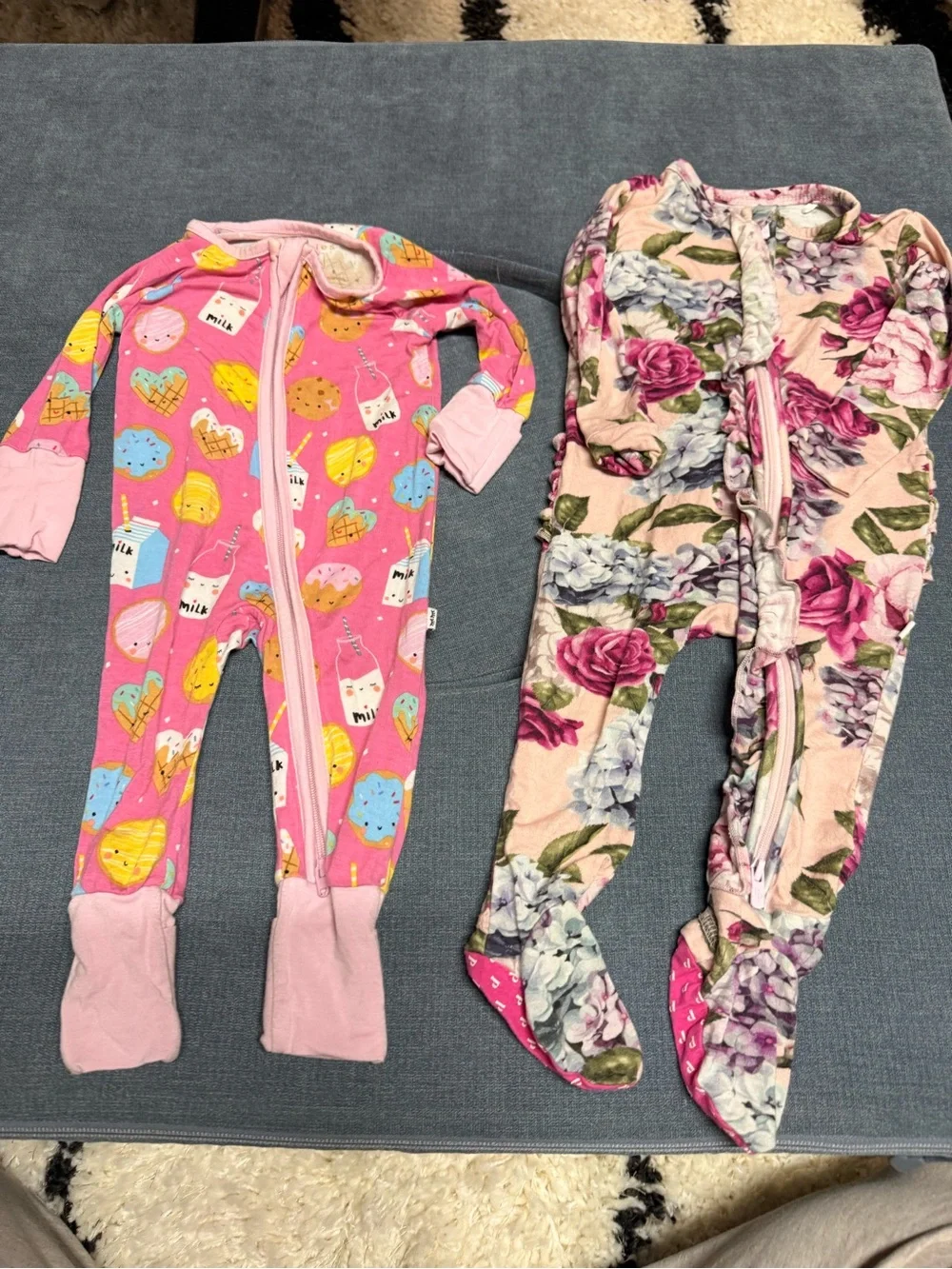 Little Sleepies Pink Footed One-Piece Sleepers - Floral & Treats Prints